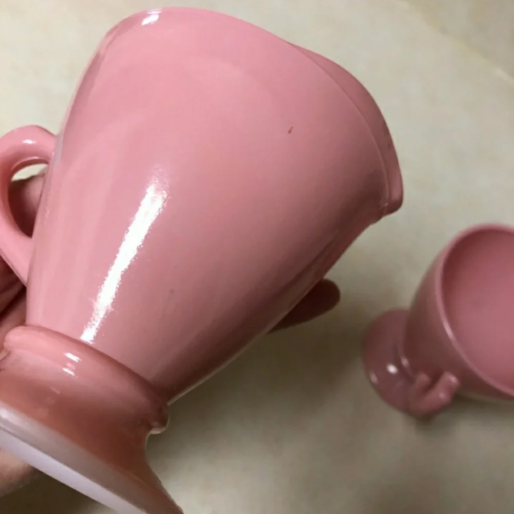 HAZEL-ATLAS Ovide Platonite Pink Cream & Sugar Set